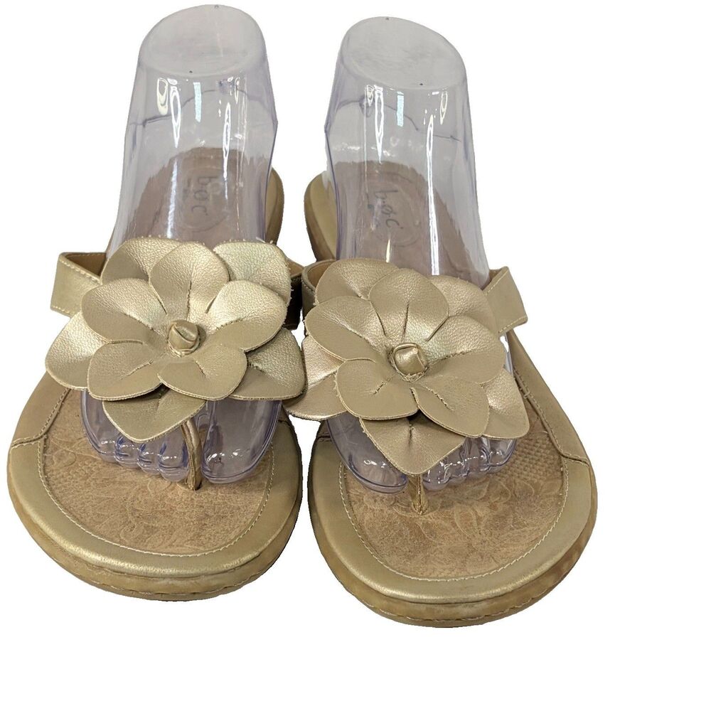b.o.c. Kasia Womens 11‎ Sandals Thong Flower Metallic Gold Flat Flip Flop